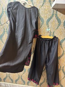 Elegant Black Kurta Set with Pink Embroidery