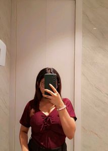Burgundy V-Neck Tie Top