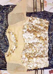 Saree Shimmer Blue &amp; Golden Sequence, Flayers Desi