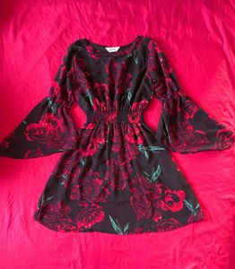 AASK Black & Red Floral Printed Mini Dress