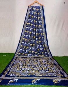 Elegant Blue Saree with hand Kantha Embroidery