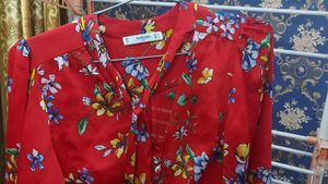 Red Silk Dress With Floral Print