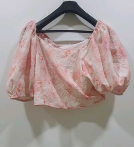 Floral Co-ord Set: Puff Sleeve Top &amp; Slit Skirt