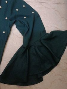 Elegant Pearl Embellished Teal Top
