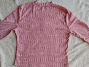 Pink Bell Sleeve Top with Rose Detail
