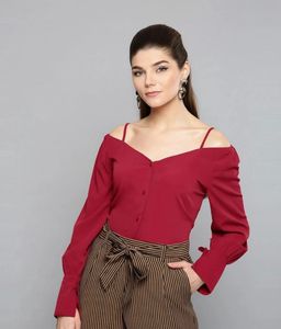 Chic Cold Shoulder Button-Up Blouse