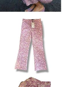 ZARA Lavender White Floral Flare Pants