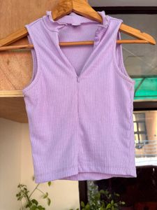 Lilac Ribbed Zip-Up Tank Top