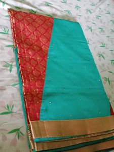 Elegant Teal &amp; Red Saree