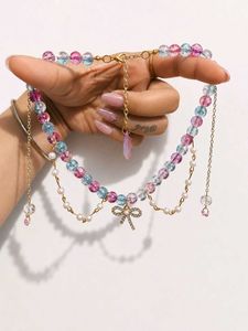 Cute Beaded Handmade Necklace with Bow Charm