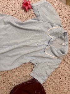 Blue top with White Trim