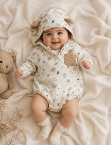 Cute Bear Print Baby Bodysuit