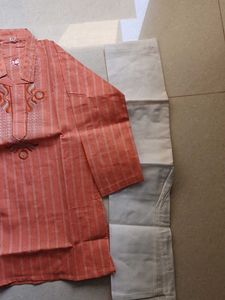 Boy's Striped Embroidered Kurta set