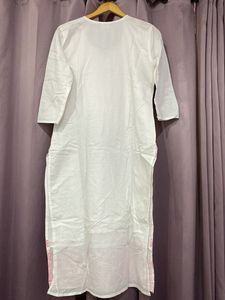 White Kurta wth Pink Embroidery