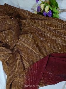 Elegant Ombre Brown &amp; Burgundy shimmery saree