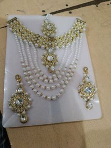 Elegant Pearl &amp; Stone Necklace Set