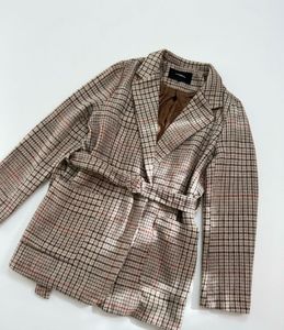 Tweed Plaid Belted Blazer