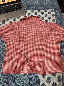 Cute Red Gingham Button-Up Crop Top