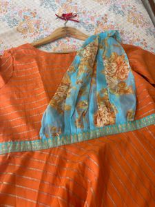 Sequined Empire Ethnic Dress with Attached Dupatta
