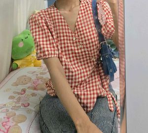 Red Gingham chinese top