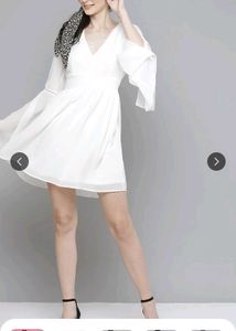 Elegant White Bell Sleeve A-Line Dress