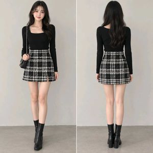 Plaid Mini Skirt with Slit