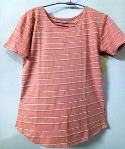 Striped Casua Peach and white T-Shirt