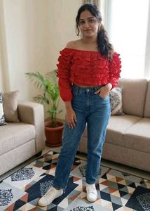 Red Ruffled Sleeve top