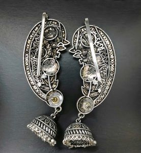 Oxidized Silver Ear Cuff Peacock Jhumka Earrings