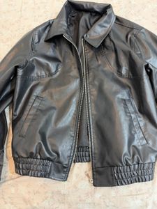 Black Faux Leather Bomber Jacket