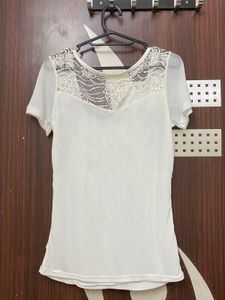 White Square neck Lace Top