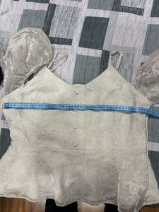 Light Blue Lace Cold Shoulder Top