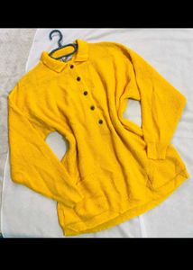 Cozy Yellow Knit Polo Top