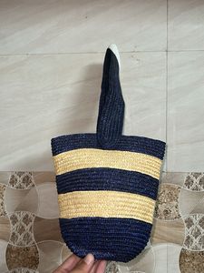 Striped Straw Tote Bag