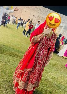 Red &amp; Gold Embroidered Anarkali Suit