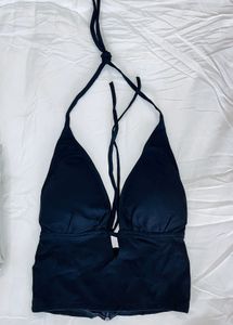 Black Halter Neck Tie-Front Crop Top