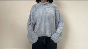 Blue Knit Turtleneck Sweater