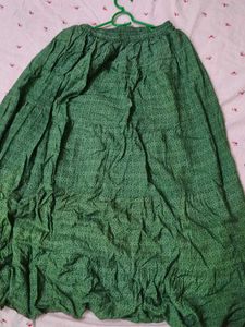 Flowy Green Ethnic Print Tiered Maxi Skirt