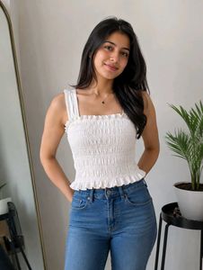 White Smocked Crop Top