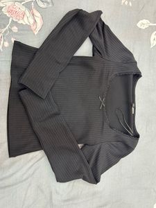 Ribbed Black Square Neck Top