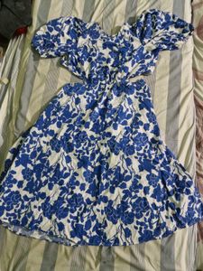 Blue Floral Cut-Out Midi Dress