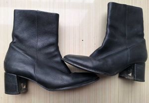 Black Faux Leather Block Heel Ankle Boots