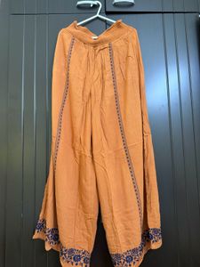 Orange Embroidered Palazzo Pants