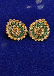 Elegant Green Meenakari Kundan Stud Earrings for W
