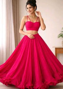 Hot Pink Flowy Lehenga choli Set
