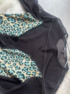 Y2K Leopard Print Lace detail Top