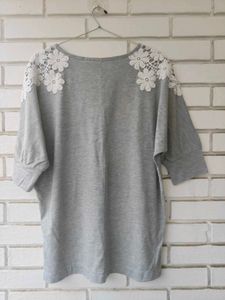 Imported Grey Top with Lace Flower Detail