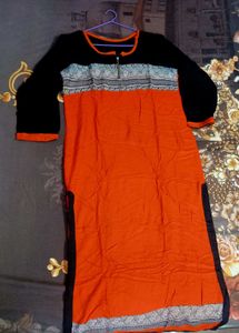 Orange long Kurta with Black Sleeves