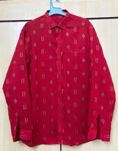 Red Ethnic Shirt with Gold Print