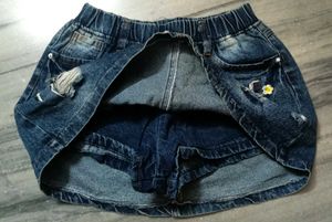 🍃🤎Y2K FORAL DENIM SHORT SKIRT(SKORT)